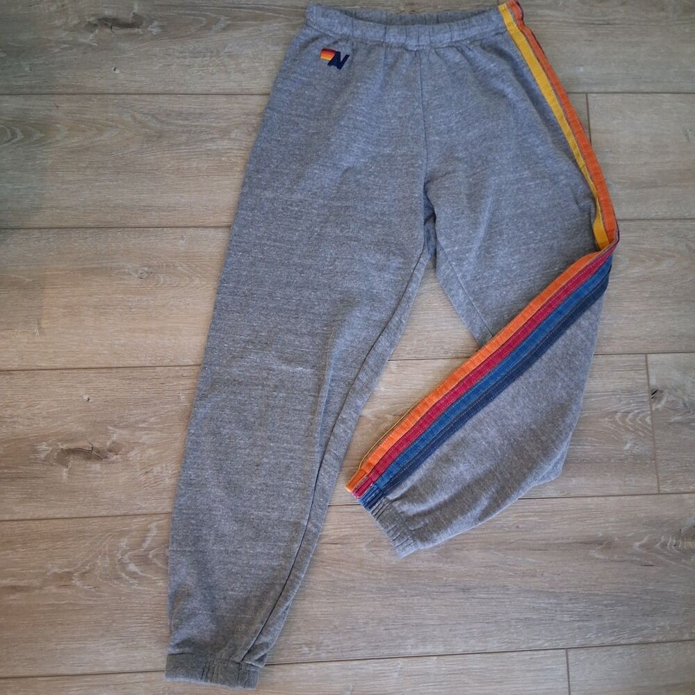 Aviator Nation 5 Stripe Sweatpants/Joggers Grey Size Small